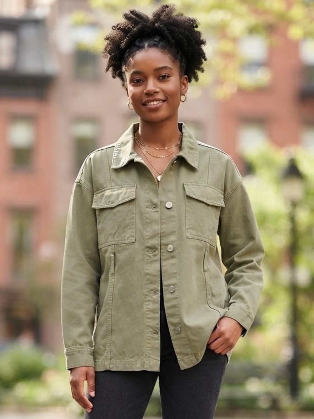 Dynamite| Olive Green Cotton Outdoor Utility Field Jacket w/Button Front Sz L